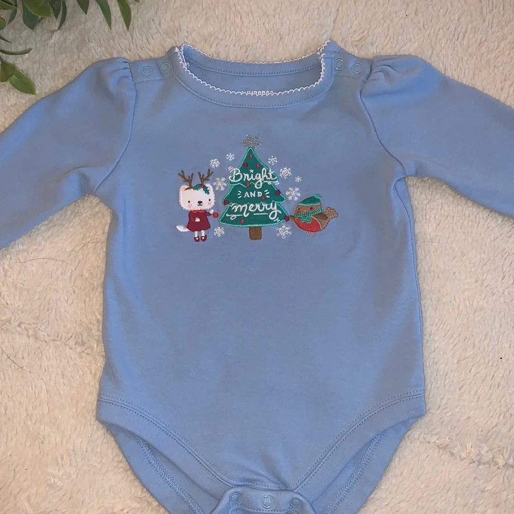 Gymboree 3-6M Bright & Merry Holiday Onesis Blue